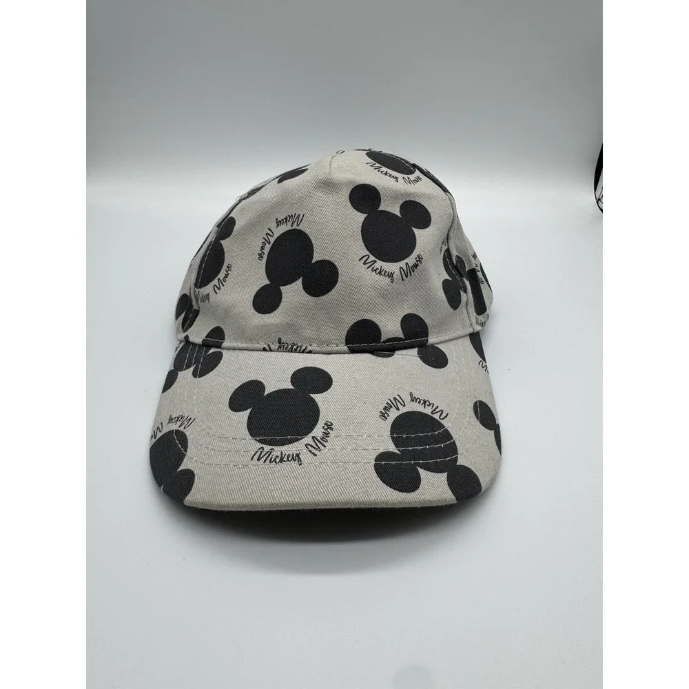 Disney Mickey Mouse Hat Cap Strap Back Gray Black Allover Print Baseball Mens